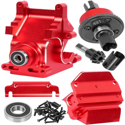 RCHuiWow RC Gearbox Case Upgrades Part for 1/8 Kraton,Senton,Outcast,Typhon,1/7 Arrm a Mojave,Limitless,Alloy Aluminum Diff Housing Gearbox Case w/ 43T Main Gear,Red