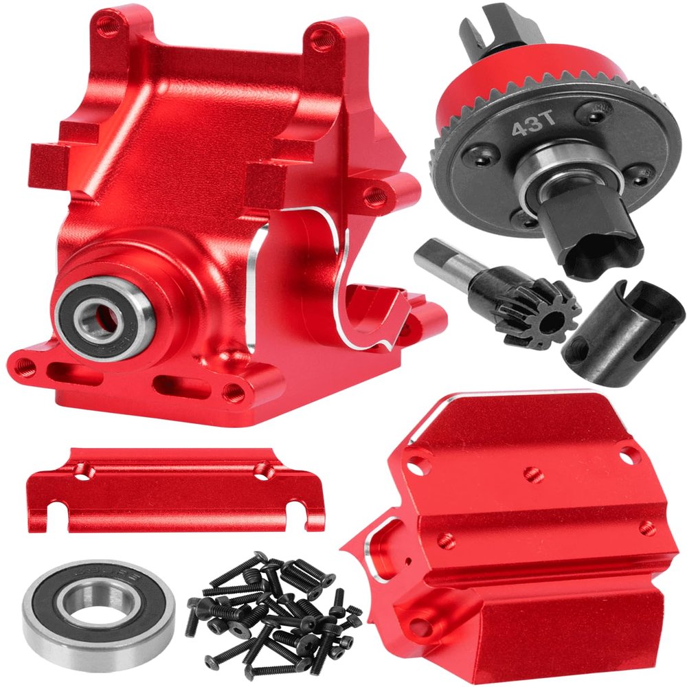 RCHuiWow RC Gearbox Case Upgrades Part for 1/8 Kraton,Senton,Outcast,Typhon,1/7 Arrm a Mojave,Limitless,Alloy Aluminum Diff Housing Gearbox Case w/ 43T Main Gear,Red