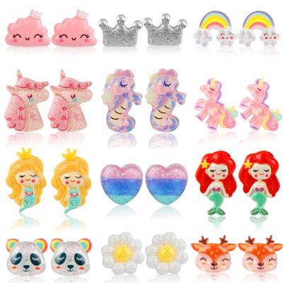 Clip On Earrings Hypoallergenic Clips Earrings Sets Suitable for Ages 4-12 Little Girls, Cute Small Clips On Earrings Jewelry Gifts Set 12 Pairs