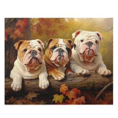 1000 Pieces Jigsaw Puzzle for Adults - English Bulldogs in Autumn Park - Wooden Puzzle,Animal Puzzles for Youth Children Home Decor Entertainment Fun Game Best Gift