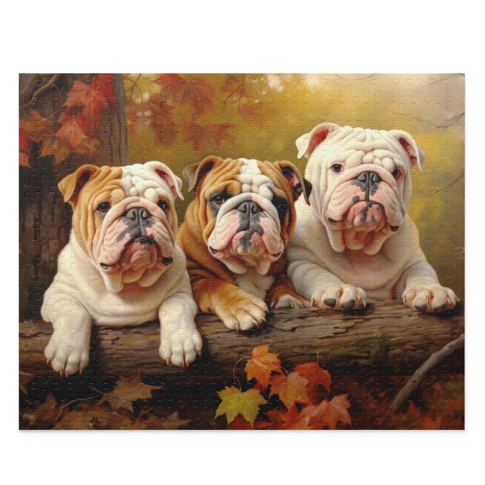 1000 Pieces Jigsaw Puzzle for Adults - English Bulldogs in Autumn Park - Wooden Puzzle,Animal Puzzles for Youth Children Home Decor Entertainment Fun Game Best Gift