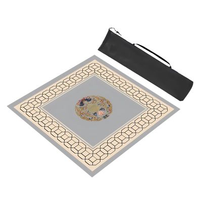 BSapp Square Mahjong Game Mat with Storage Bag, Anti Slip Noise Reduction Mahjong Table Mat, for Mahjong Poker Card Games (Color : Gray-, Size : 60x60cm (23.62x23.62in))