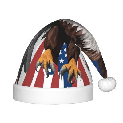 Eagle With Usa Flag Print Christmas Hat, Santa Hat For Kids,Xmas Hat,Unisex Velvet Classic Toddler Santa Claus Hat