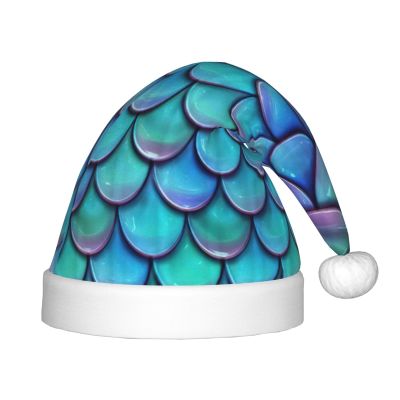 EniLsa Mermaid Teal Fish Scale Print,Christmas Santa Hats For Children 14.2x11 Inch Christmas Santa Hats Party Supplies