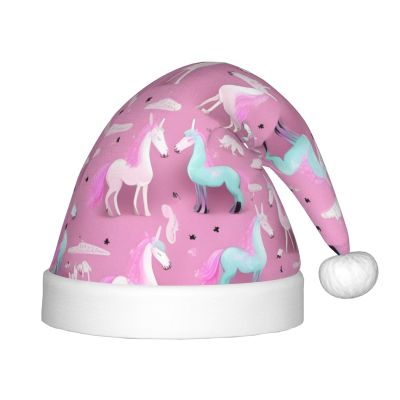 Many Unicorns Pink Print Christmas Hat, Santa Hat For Kids,Xmas Hat,Unisex Velvet Classic Toddler Santa Claus Hat