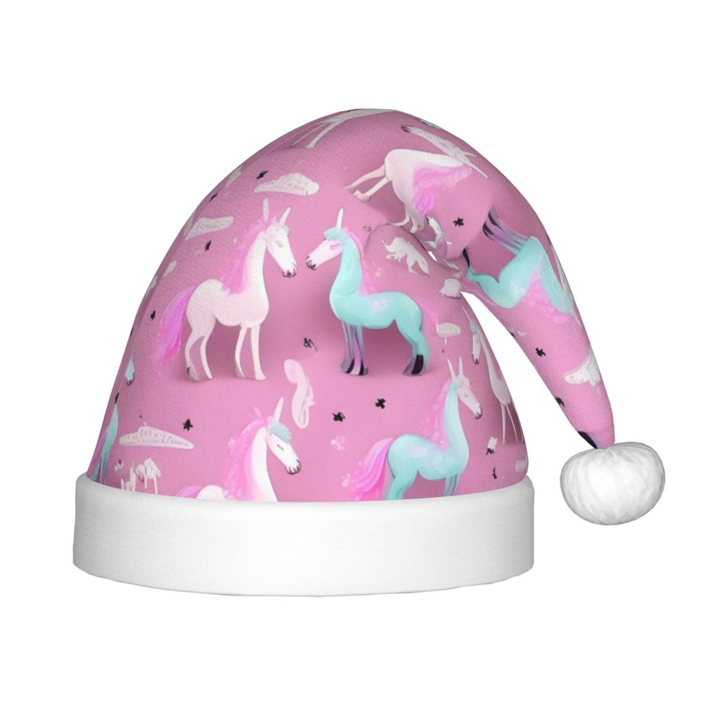 Many Unicorns Pink Print Christmas Hat, Santa Hat For Kids,Xmas Hat,Unisex Velvet Classic Toddler Santa Claus Hat