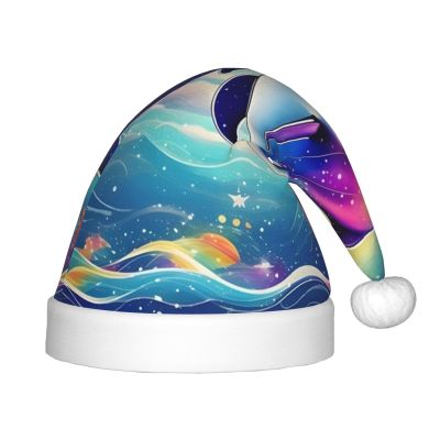 Colorful Starry Sky Ocean Dolphin Print Christmas Hat, Santa Hat For Kids,Xmas Hat,Unisex Velvet Classic Toddler Santa Claus Hat
