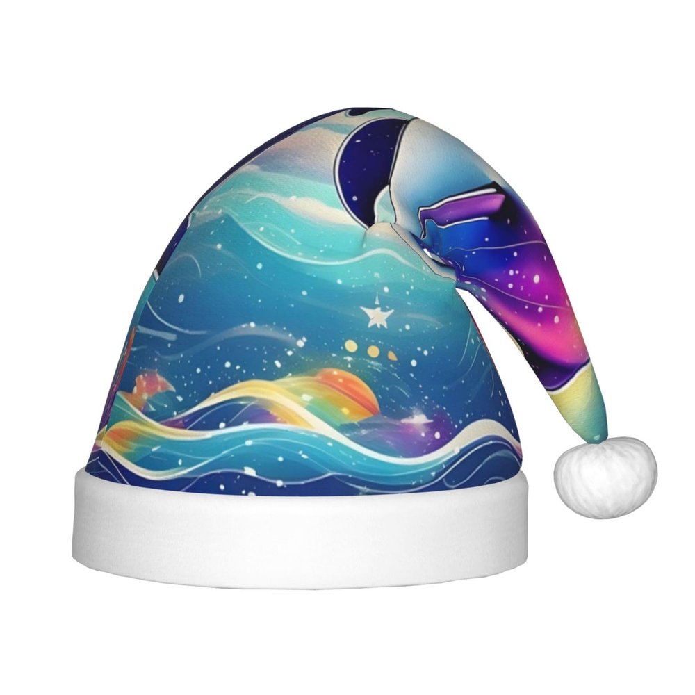 Colorful Starry Sky Ocean Dolphin Print Christmas Hat, Santa Hat For Kids,Xmas Hat,Unisex Velvet Classic Toddler Santa Claus Hat