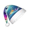 Colorful Starry Sky Ocean Dolphin Print Christmas Hat, Santa Hat For Kids,Xmas Hat,Unisex Velvet Classic Toddler Santa Claus Hat view 2