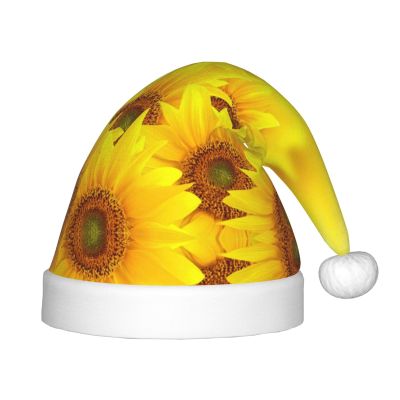 EniLsa Yellow Sunflower Print,Christmas Santa Hats For Children 14.2x11 Inch Christmas Santa Hats Party Supplies