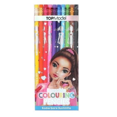 Depesche 12219 TOPModel - Erasable Colouring Pencils, 10 Pens in 10 Bright Colours with Eraser Topper, Ideal for Painting and School, Multicoloured