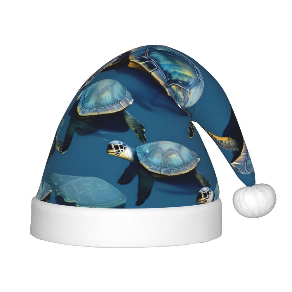 Many Sea Turtle-Blue Print Christmas Hat, Santa Hat For Kids,Xmas Hat,Unisex Velvet Classic Toddler Santa Claus Hat