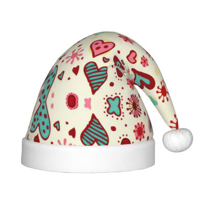 EniLsa Colorful Heart Pattern Print,Christmas Santa Hats For Children 14.2x11 Inch Christmas Santa Hats Party Supplies
