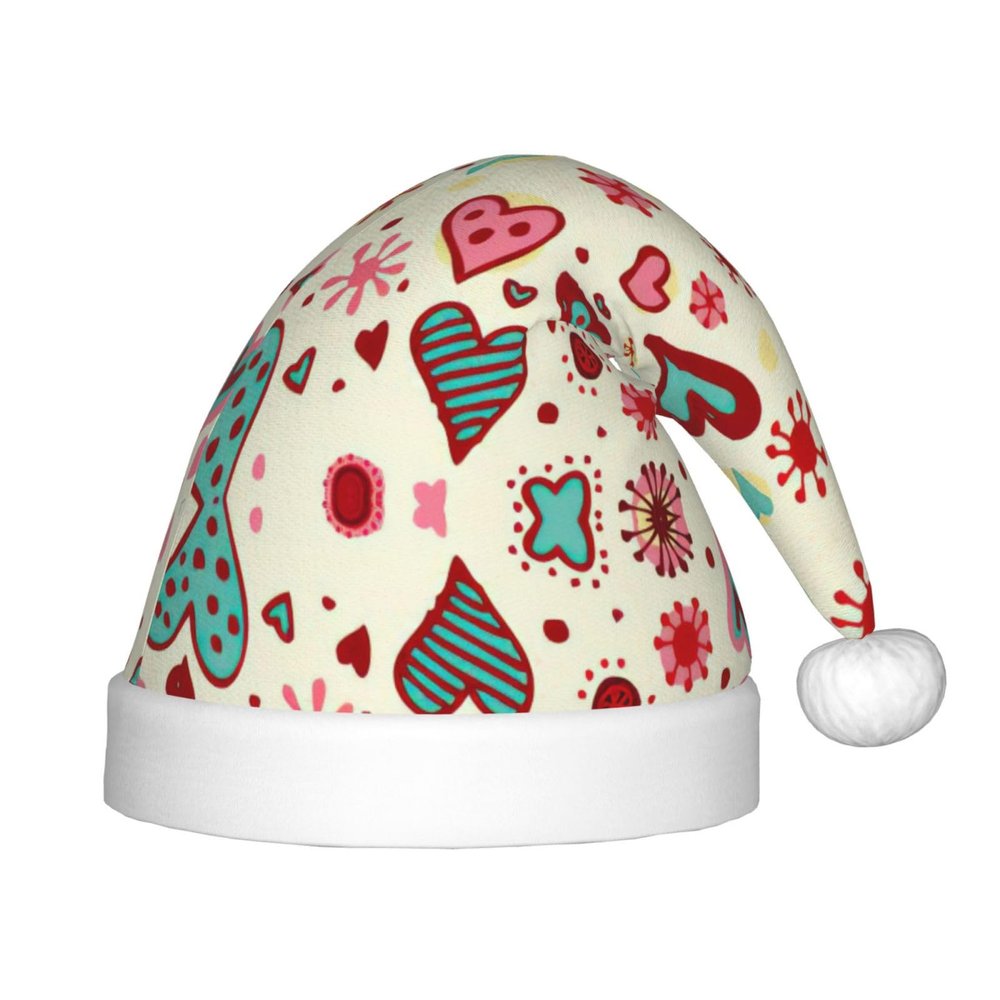EniLsa Colorful Heart Pattern Print,Christmas Santa Hats For Children 14.2x11 Inch Christmas Santa Hats Party Supplies
