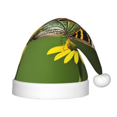 Beautiful Glowing Butterfly Print Christmas Hat, Santa Hat For Kids,Xmas Hat,Unisex Velvet Classic Toddler Santa Claus Hat