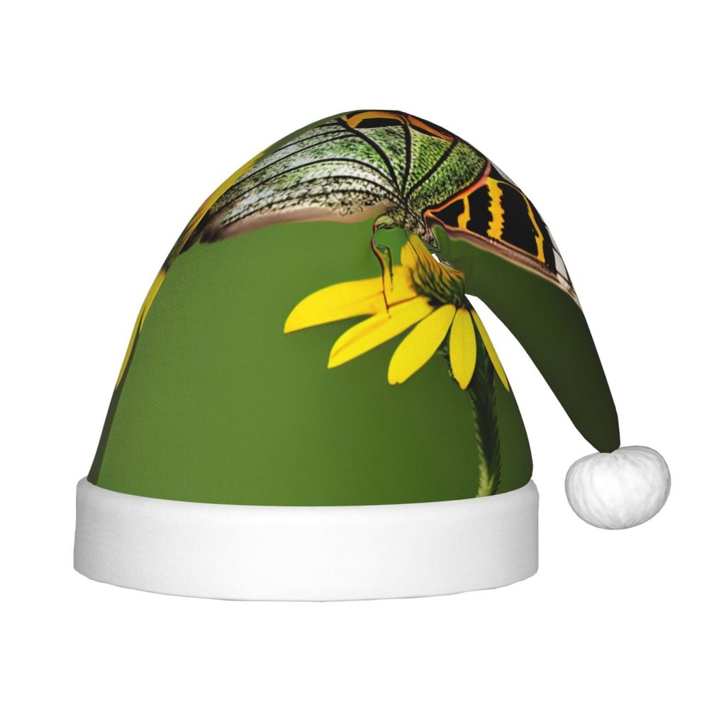 Beautiful Glowing Butterfly Print Christmas Hat, Santa Hat For Kids,Xmas Hat,Unisex Velvet Classic Toddler Santa Claus Hat