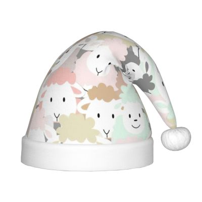 EniLsa Cute Colorful Sheep Cartoon Pattern Print,Christmas Santa Hats For Children 14.2x11 Inch Christmas Santa Hats Party Supplies