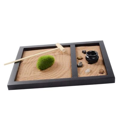 Amosfun Zen Garden Sand Table Decoration with Simulation Moss and Stones for Meditation and Relaxation Creative Indoor Miniature Landscape for Home Office and Shop Black