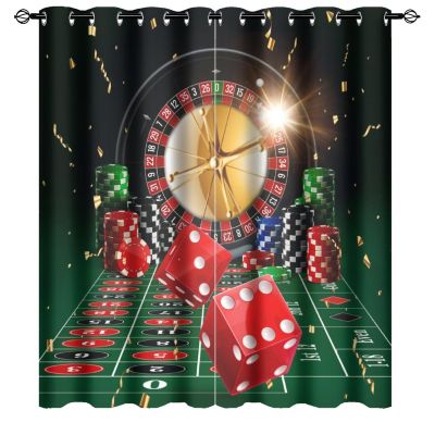 FBMLBRB Brebasf Cool Casino Game Perforated Window Treatments,Poker Tournament Roulette Colorful Chips Poker Cards Print Curtain Suitable for Bedroom,Living Room,Kitchen-2 Panels 72" L x 31.5" W