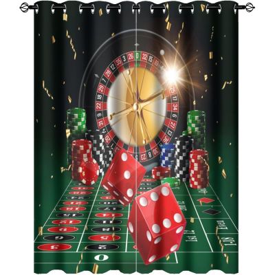 FBMLBRB Brebasf Cool Casino Game Perforated Window Treatments,Poker Tournament Roulette Colorful Chips Poker Cards Print Curtain Suitable for Bedroom,Living Room,Kitchen-2 Panels 54" L x21 W