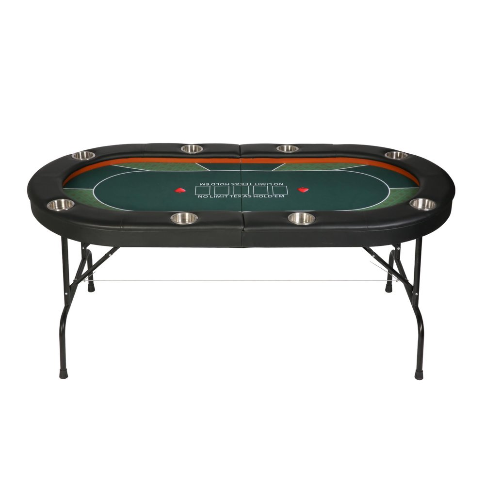 Vilobos Foldable Poker Table 8 Players Poker Table Folding Texas Holdem Poker Card Table Casino Games Blackjack Baccarat Stainless Steel Cupholder-Green