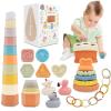 BYFWH Shape Sorter for Toddler 1-3, 5 in 1 Montessori Baby Toys for Infants 6-48 Months, Sorting & Stacking Toy for Fine Motor Skills, Sensory Learning Set with Rings Link, Birthday Gift view 1