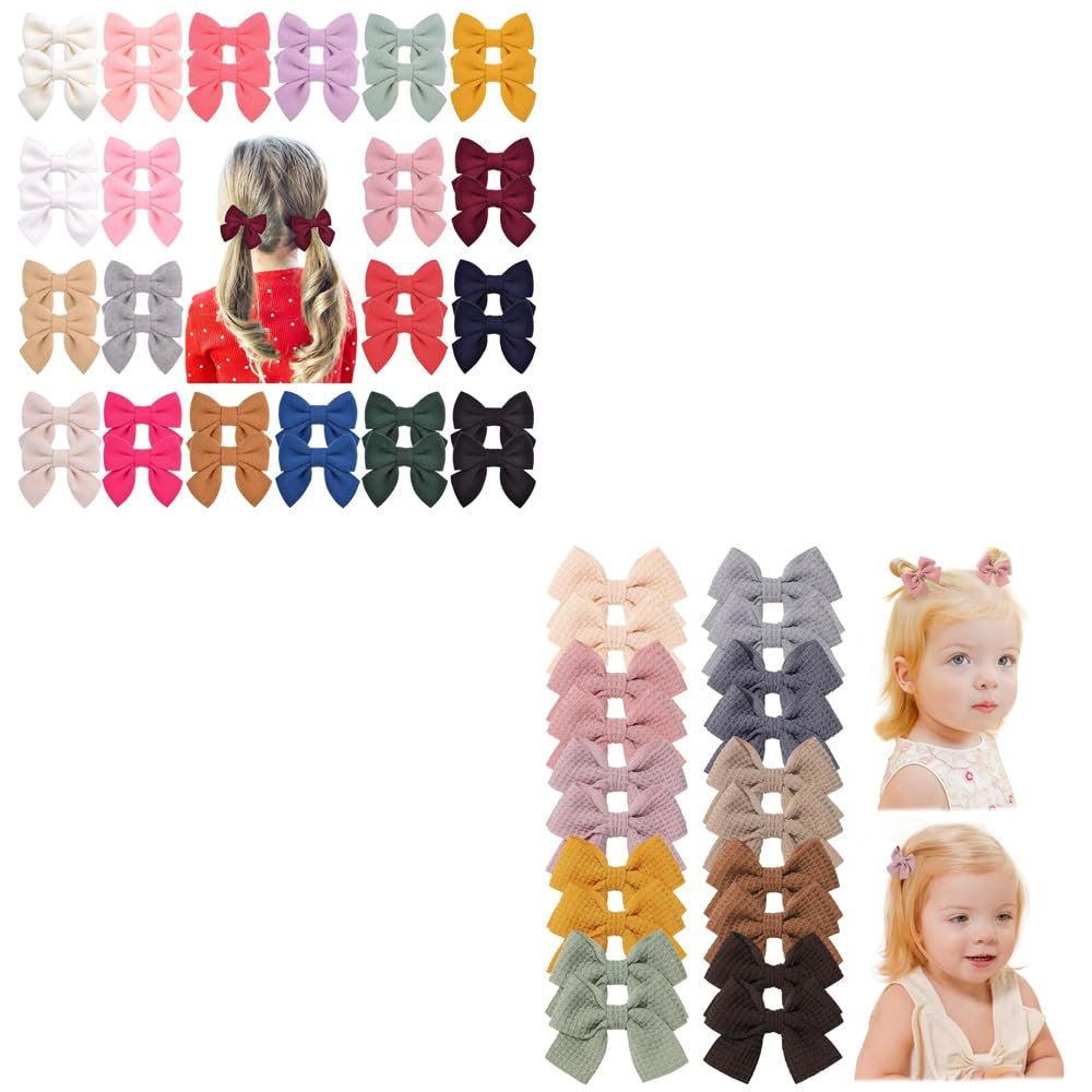 40PCS 2.8" Baby Girls Hair Bows Alligator Clips Woolen Hair Barrettes + 20pcs Baby Hair Clips Girls Bows 2" Mini Alligator Clip Toddler Pigtail Bow Fine Hair Clip