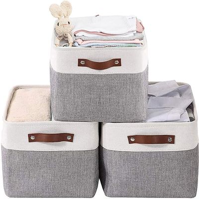 ADAGA [3-Pack] 38CM Large Nursery Storage Baskets, Foldable Canvas Storage Basket,Collapsible Storage Open Basket Bin Set ,Linen Storage Cube Box Toy Baskets with Handles