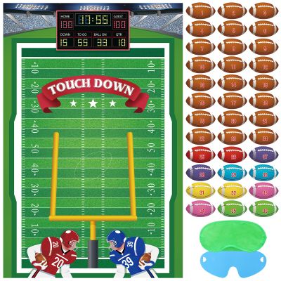 Hooqict Pin The Football on The Goalpost Football Party Games for Kids Game Day Boys Sports Theme Birthday Party Decorations, Large Poster With 36 Rugby Stickers