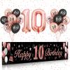 10th Birthday Decorations for Girls,BTZO Black Rose Gold Happy 10th Birthday Banner Birthday Balloons,Number 10 Balloon Rose Gold Confetti Balloons for 10th Birthday Anniversary Party Decorations view 1