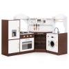 HONEY JOY Corner Kids Kitchen Playset, Ultimate Wooden Play Kitchen for Toddlers, Washing Machine, Ice Maker, Sink, Microwave, Little Chef Pretend Play Toy Kitchen Set, Gift for Boys Girls, Espresso view 1