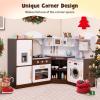 HONEY JOY Corner Kids Kitchen Playset, Ultimate Wooden Play Kitchen for Toddlers, Washing Machine, Ice Maker, Sink, Microwave, Little Chef Pretend Play Toy Kitchen Set, Gift for Boys Girls, Espresso view 3