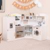 HONEY JOY Corner Kids Kitchen Playset, Ultimate Wooden Play Kitchen for Toddlers, Washing Machine, Ice Maker, Sink, Microwave, Little Chef Pretend Play Toy Kitchen Set, Gift for Boys Girls, White view 2