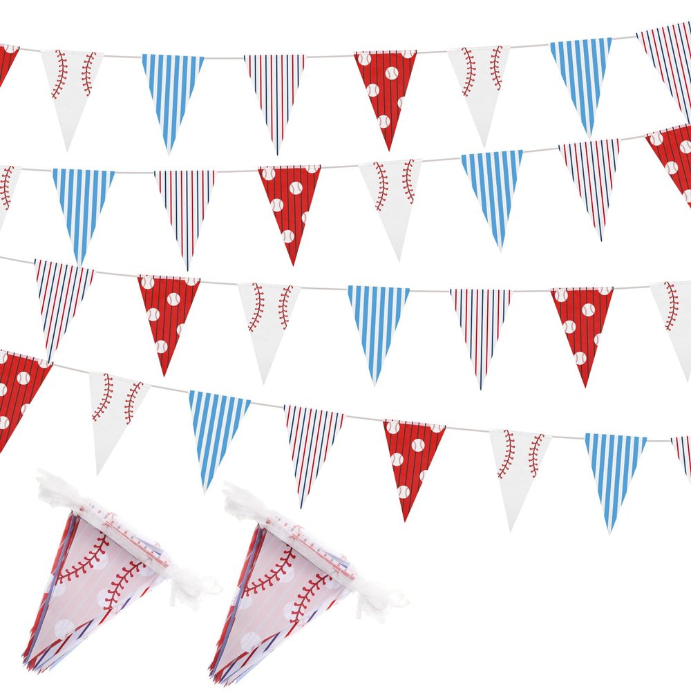 VitalCozy 4 Pcs 131 ft Baseball Pennant Banners Party Decorations Triangle Baseball Flags Garland Bunting for American Ball Sport Game Decor Birthday Camp BBQ Party Supplies Home Outdoor Hanging