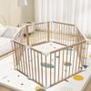 Large Natural Wooden Baby Playpen with Gate & Anti-Slip Bases - Portable Fence & Play Area for Babies and Toddlers, 10 Panels, Adjustable Shape, 43''x82''x26'' view 1