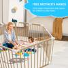 Large Natural Wooden Baby Playpen with Gate & Anti-Slip Bases - Portable Fence & Play Area for Babies and Toddlers, 10 Panels, Adjustable Shape, 43''x82''x26'' view 4