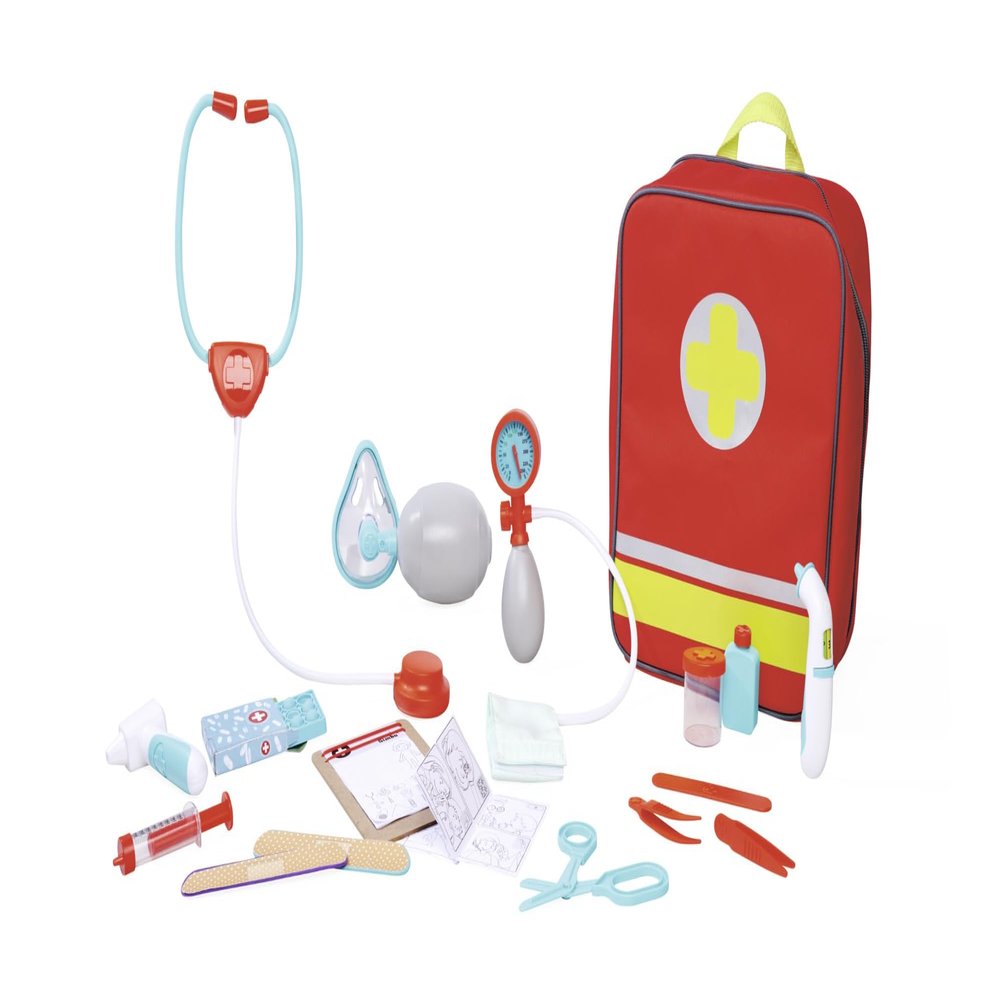 Simba Emergency Doctor's Backpack, 20-Piece Set, Stethoscope with Sound Function and Other Fun Functions, 24 x 30 cm, Doctor's Case, Children's Role Toy, from 3 Years