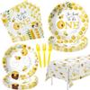 APOWBLS First Bee Day Birthday Party Decorations Tableware - Bumble Bee 1st Birthday Party Supplies, Plate, Napkin, Tablecloth, Fork | Serves 24 view 1