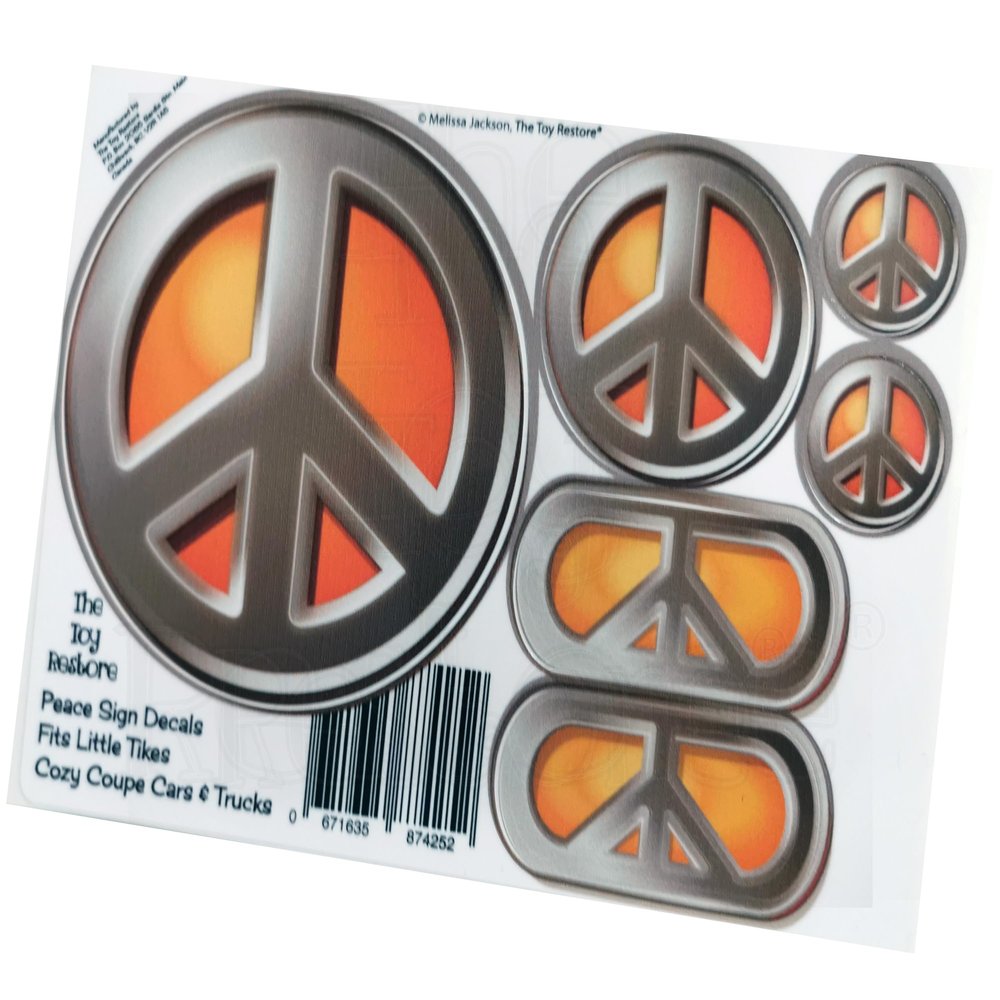 Toy Restore Peace Sign Sticker Fits Little Tikes Cozy Coupe Car Truck (Orange)
