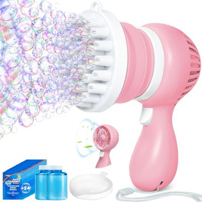 Sloosh Bubble Machine Gun with Solution Refill, Removable Fan, Rocket Shape Bubble Guns Blaster for Kids Adults, Summer Toys, Party, Easter, Birthday Gift, Outdoor