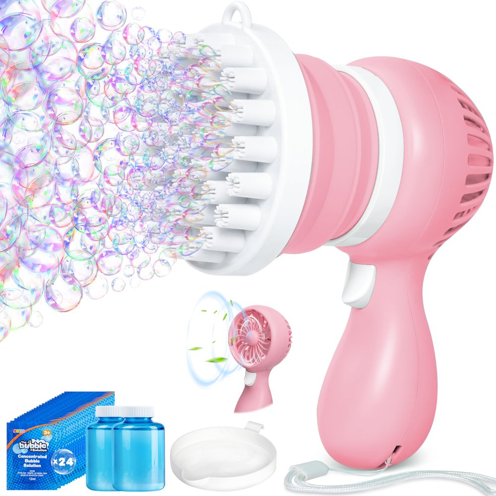 Sloosh Bubble Machine Gun with Solution Refill, Removable Fan, Rocket Shape Bubble Guns Blaster for Kids Adults, Summer Toys, Party, Easter, Birthday Gift, Outdoor