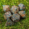 Sage's Portal Dragonstones Solid Metal DND Dice 7 Piece Polyhedral Dice Set for DND TTRPG Dungeons and Dragons Pathfinder (Dragonscales Green/Red/Gold) view 1