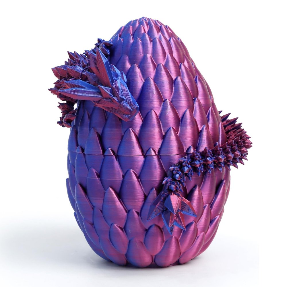 Flavery 3D Printed Dragon Egg- Red Blue - Surprise Easter Egg with Flexible Crystal Dragon Inside, Easter Basket Stuffers, 3D Printed Gift Toy, Desk Executive Pet, Figurine Decor(12 Dragon)