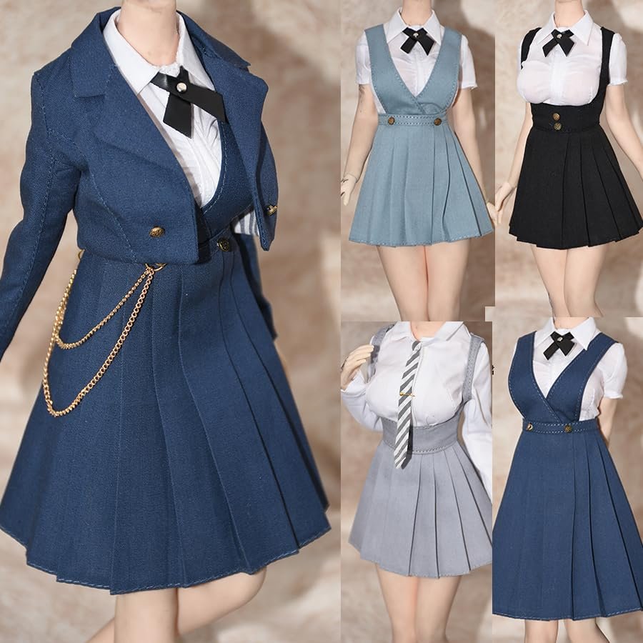 1/6 Scale Female Clothes,Female Double Shoulder Skirt High Waisted Skirt Pleated Skirt Dress Clothing for 12inch PH TBL JO Action Figure Body (1pc Waisted Skirt-Long Verison-Black)