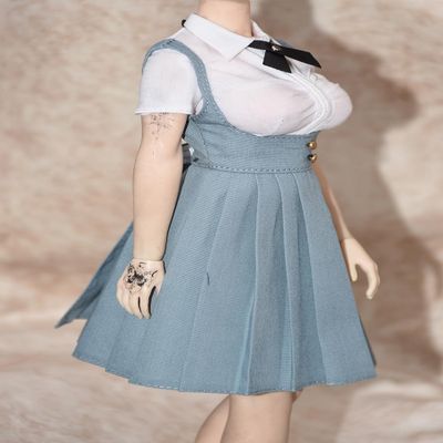 1/6 Scale Female Clothes,Female Double Shoulder Skirt High Waisted Skirt Pleated Skirt Dress Clothing for 12inch PH TBL JO Action Figure Body (1pc Waisted Skirt-Long Verison-Blue)