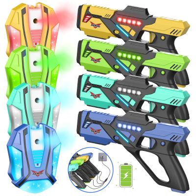 Rechargeable Laser Tag Set with Vests, Upgrade Laser Tag Guns Set of 4 with Mist Spray Effect & LED Digital, Multi Player Laser Tag Set for Kids Toy for Teen Boys & Girls, Ages 8+