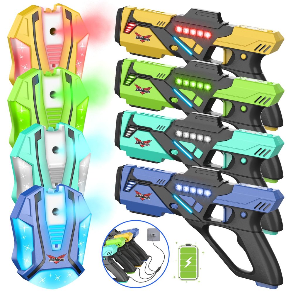Rechargeable Laser Tag Set with Vests, Upgrade Laser Tag Guns Set of 4 with Mist Spray Effect & LED Digital, Multi Player Laser Tag Set for Kids Toy for Teen Boys & Girls, Ages 8+