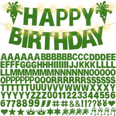 175Pcs DIY Custom Letter Banner Glitter Customizable Banner Kit DIY Happy Birthday Letters 0-9 Numbers Light Rope Personalized Banners Baby Shower Birthday Party Decorations Supplies(Dazzling Green)
