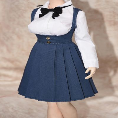 1/6 Scale Female Clothes,Female Double Shoulder Skirt High Waisted Skirt Pleated Skirt Dress Clothing for 12inch PH TBL JO Action Figure Body (1pc Waisted Skirt-Long Verison-Dark Blue)