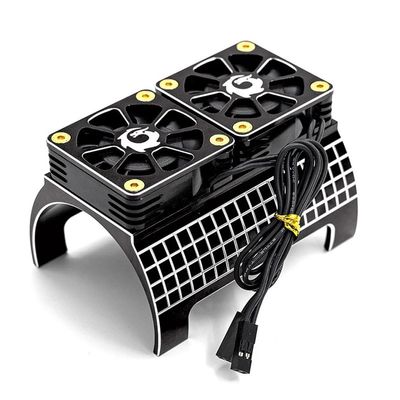 Aluminum Alloy Brushless Motor Heatsink Dual Cooling Fan Rapid Cooling RC Parts for TRAXXAS X-Maxx 1/5 RC Car, Black